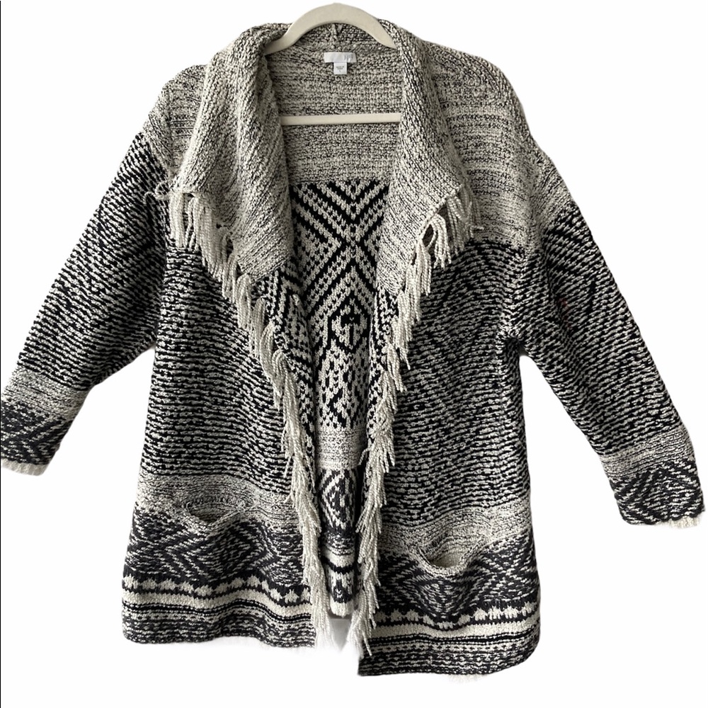 J. Jill Open Front Fringe Cardigan L